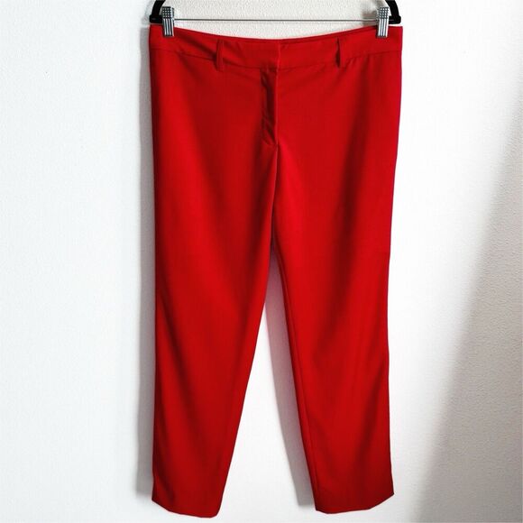 Yigal Azrouel Pants Womens 10 Red Straight Leg Trousers Preppy Virgin Wool USA - Picture 1 of 16